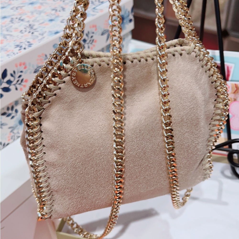 Stella McCartney Beige Mini Falabella with Gold Chain Trim - Picture 1 of 4